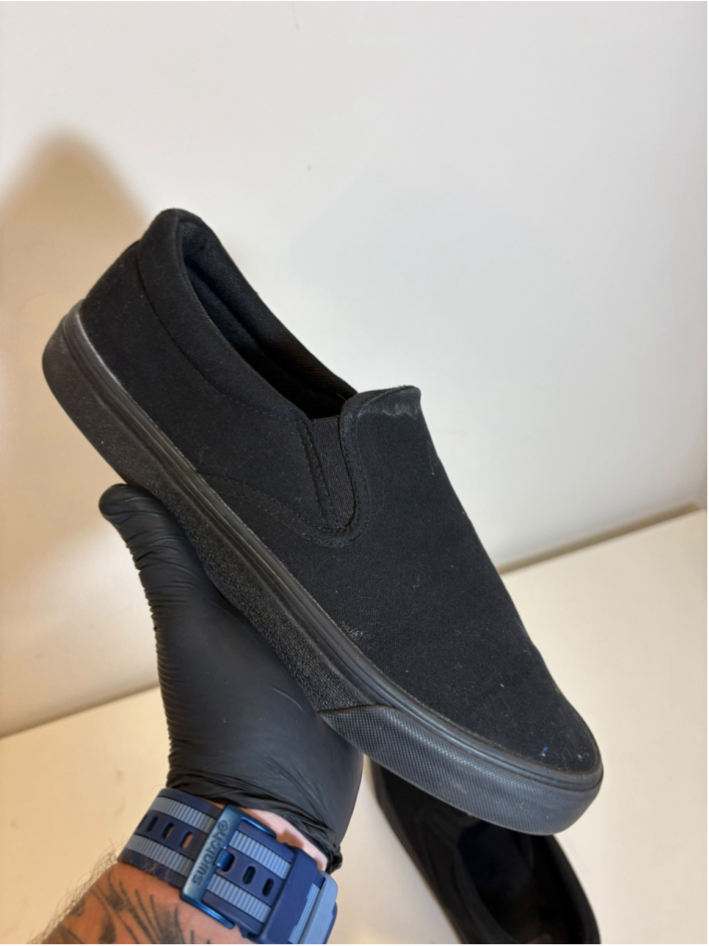 No Boundaries Black Canvas Slip On Memory Foam Shoes Men Size 10 Casual #F